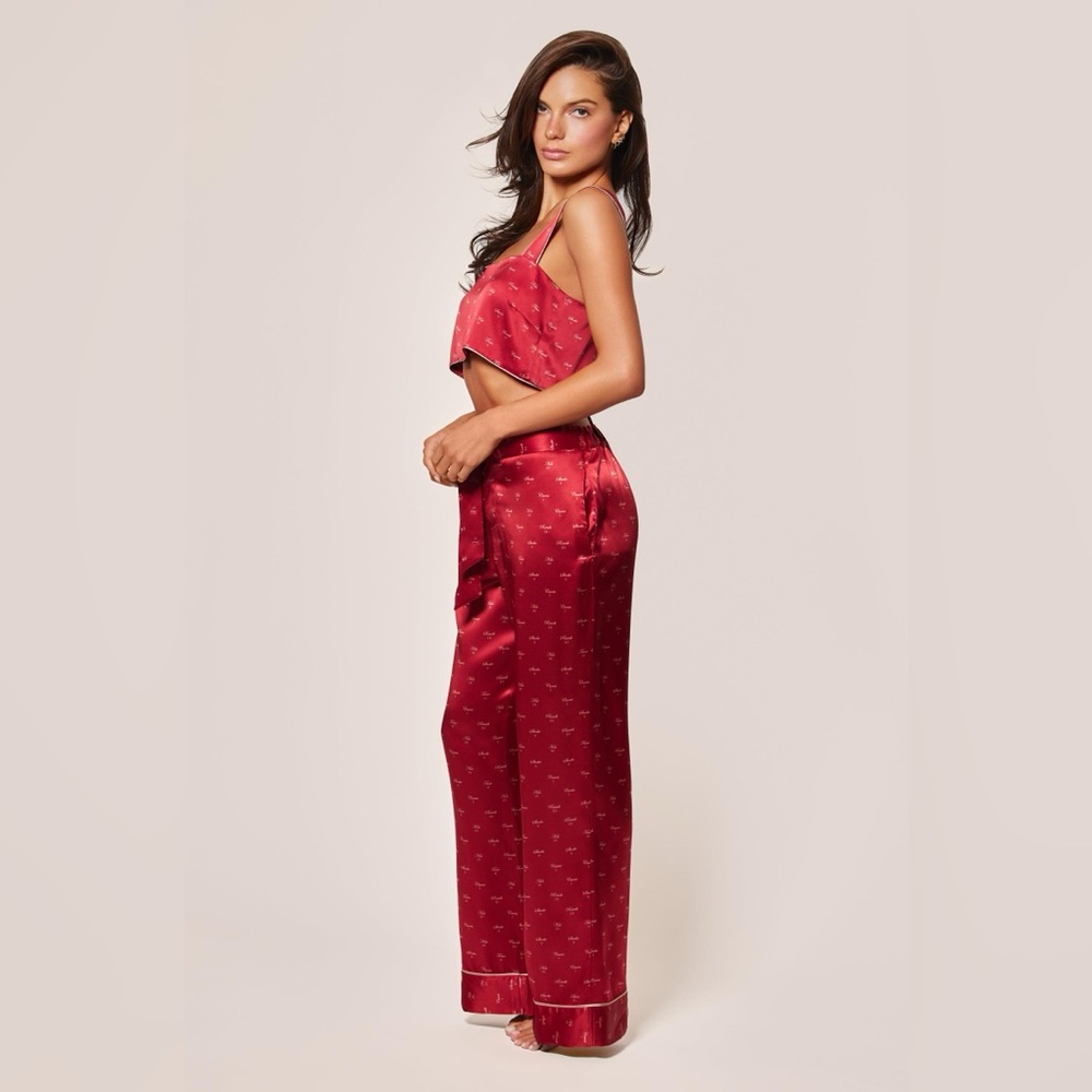 KIKI DE MONTPARNASSE SILK LOUNGE - KISS PRINT TIE UP PAJAMA PANT *IN MAUVE* - Picture 8 of 11